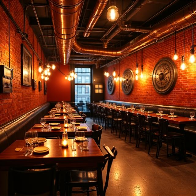 Wnętrze restauracji stylizowane na epokę industrialną